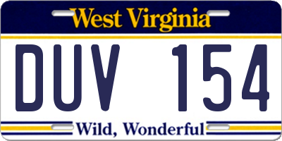 WV license plate DUV154