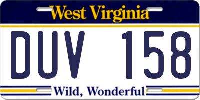 WV license plate DUV158