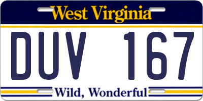 WV license plate DUV167