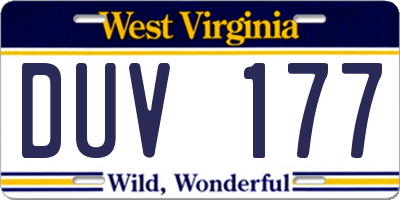 WV license plate DUV177
