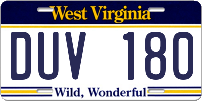 WV license plate DUV180