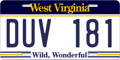 WV license plate DUV181
