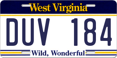 WV license plate DUV184