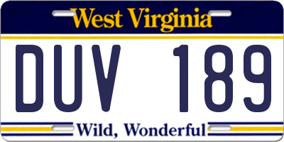 WV license plate DUV189