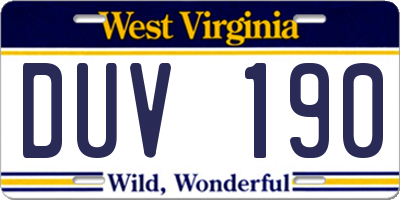 WV license plate DUV190