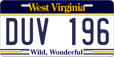 WV license plate DUV196
