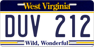 WV license plate DUV212