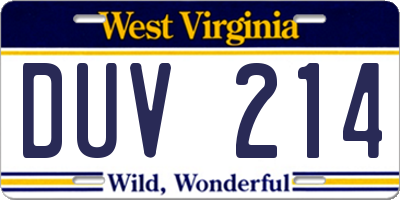 WV license plate DUV214