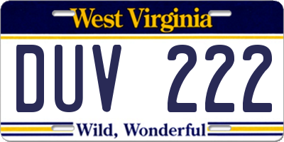 WV license plate DUV222
