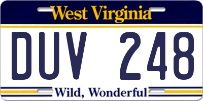WV license plate DUV248