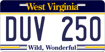 WV license plate DUV250