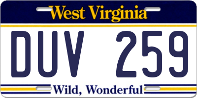 WV license plate DUV259