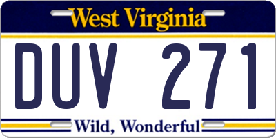 WV license plate DUV271