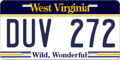 WV license plate DUV272