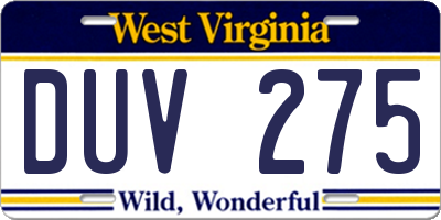 WV license plate DUV275
