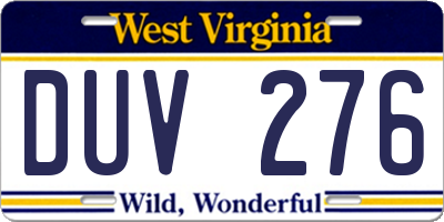 WV license plate DUV276