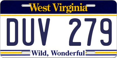 WV license plate DUV279