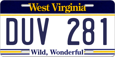 WV license plate DUV281