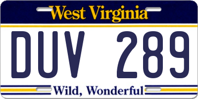 WV license plate DUV289
