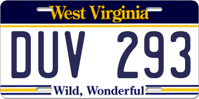 WV license plate DUV293