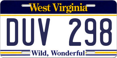 WV license plate DUV298