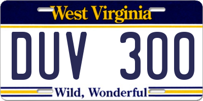 WV license plate DUV300