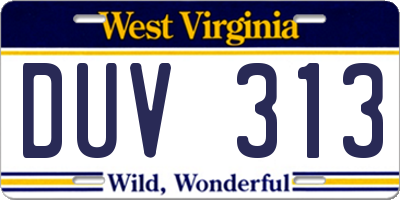 WV license plate DUV313