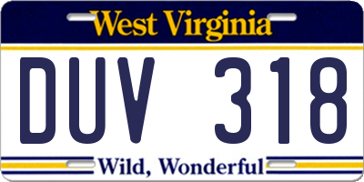 WV license plate DUV318