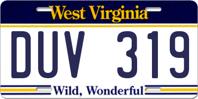 WV license plate DUV319