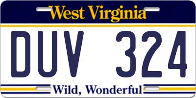 WV license plate DUV324