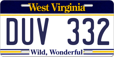 WV license plate DUV332