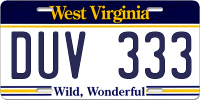 WV license plate DUV333
