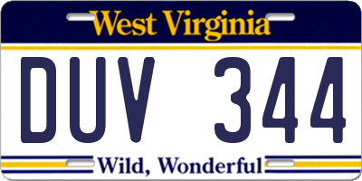 WV license plate DUV344