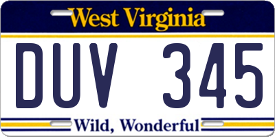 WV license plate DUV345