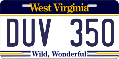 WV license plate DUV350