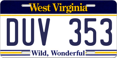 WV license plate DUV353