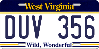 WV license plate DUV356