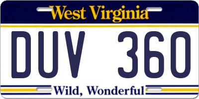 WV license plate DUV360