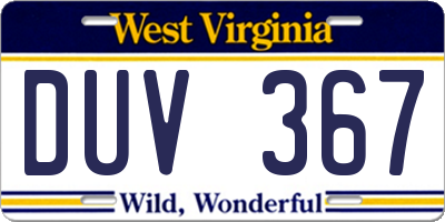 WV license plate DUV367