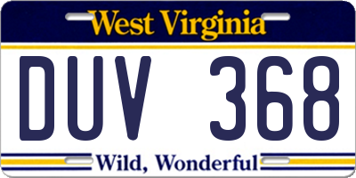 WV license plate DUV368