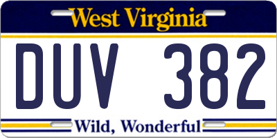 WV license plate DUV382