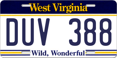 WV license plate DUV388