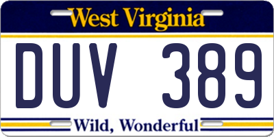 WV license plate DUV389