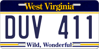 WV license plate DUV411