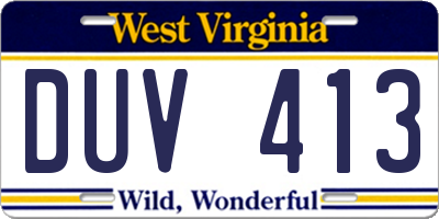 WV license plate DUV413