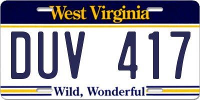 WV license plate DUV417