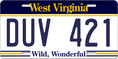 WV license plate DUV421