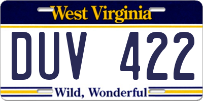 WV license plate DUV422