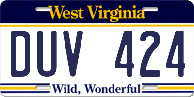 WV license plate DUV424