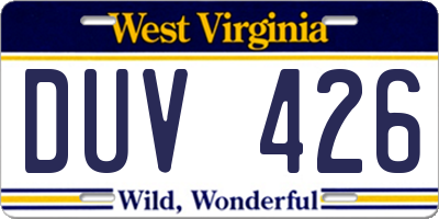 WV license plate DUV426